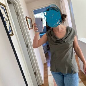 Women's Olive Green Silk Blouse (Anokhi)